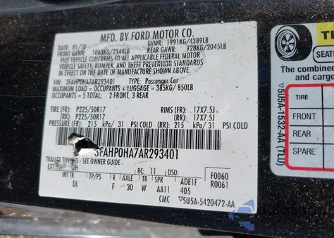 2010 Ford Fusion Se из США, поврежденный, VIN 3FAHP0HA7AR293401